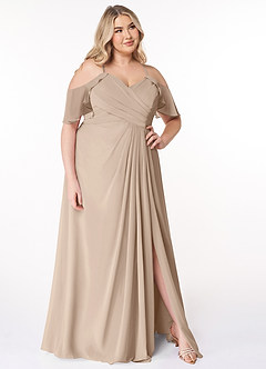 Azazie Dakota Bridesmaid Dresses Taupe A-Line V-Neck Pleated Chiffon Dress image9