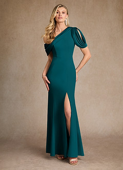 Azazie Paris Mother of the Bride Dresses Peacock Mermaid Pleated Stretch Crepe Dress image1