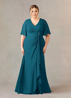 Azazie Carson Abiti per la Madre della Sposa Abito A-Line in Chiffon con Scollo a V in Pizzo Blu Inchiostro image6