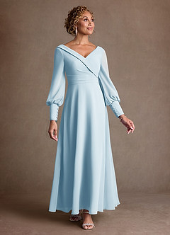 Azazie Paterson Mère de la mariée Robes Robe Trapèze en Mousseline de soie Plissée Bleu Ciel image1