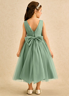 Azazie Macaron Robe Demoiselle D'honneur Fillette Robe Trapèze en Tulle Plissée Matcha image2