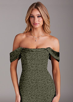 Azazie Saige Vestidos de damas de honor Vestido de Jardín Pequeño Floral Willow Green de Satén Elástico de Corte Recto con Vestidos sin tirantes image7