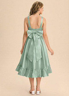 Azazie Bellina Junior Agave A-Line Ruched Stretch Satin Dress image2