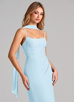 Azazie Calandra At-home Try On Dresses Dusty Sage Sheath Pleated Chiffon Dress image6