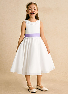 Azazie Dani Flower Girl Dresses Ivory Lilac A-Line Bow Chiffon Dress image6