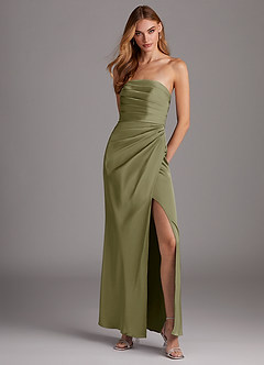 Azazie Lexie At-home Try On Dresses Agave Sheath Strapless Stretch Satin Convertible Dress image1