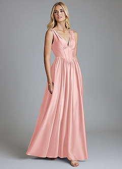 Azazie Delmie Bridesmaid Dresses Powder Pink A-Line Corset Stretch Satin Dress image5