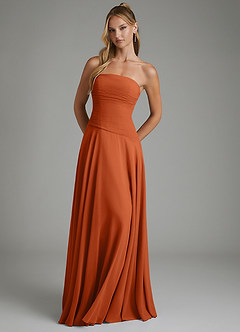 Azazie Layla Vestidos de damas de honor Vestido Naranja Quemada de Gasa de Línea A con Palabra de honor image3
