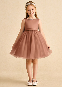 Azazie Jani Flower Girl Dresses Bronzer A-Line Bow Tulle Dress image4