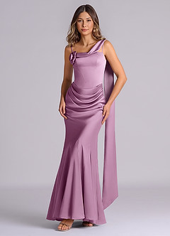 Azazie Inara Brautjungfernkleider Meerjungfrau-Linie Plissee Stretch-Satin Kleid Blauregen image1