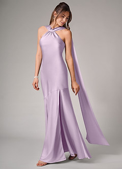 Azazie Kinsley Bridesmaid Dresses Frosted Lilac Mermaid Side Slit Stretch Satin Dress image4