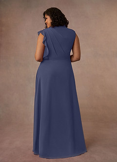 Azazie Narine Mère de la mariée Robes Robe Trapèze en Mousseline de soie Encolure haute plissée Bleu Orageux image14