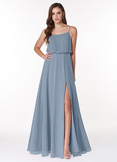 Azazie Lupe Abiti da Damigella Abito A-Line in Chiffon Blouson con Scollo a U Blu Polveroso image1