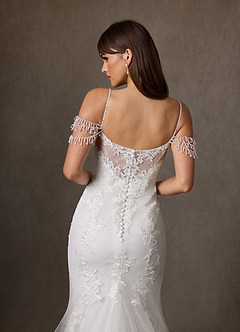 Azazie Saskia Vestidos de novia Vestido de Diamante Blanco de Tul de Corte Sirena con Lentejuela image9