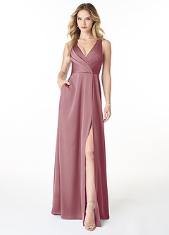 Azazie Nelly Bridesmaid Dresses Vintage Mauve A-Line V-Neck Pleated Stretch Satin Dress image1