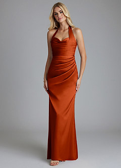 Azazie Minnow Abiti da Damigella Abito Sirena in Raso Elasticizzato Scollo a Cuore Paprika image6