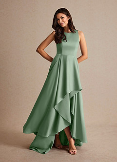 Azazie Niles Mother of the Bride Dresses Matcha A-Line Trains Stretch Satin Dress image7