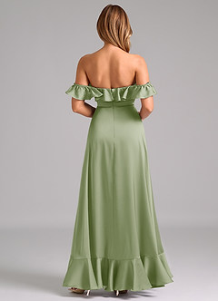 Azazie Lyra Bridesmaid Dresses Dusty Sage A-Line Off the Shoulder Stretch Satin Convertible Dress image6