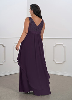 Azazie Xella Mère de la mariée Robes Robe Trapèze en Mousseline de soie Dentelle Prune image8