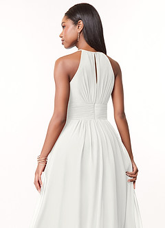 Azazie Bonnie Bridesmaid Dresses White A-Line Keyhole Ruched Chiffon Dress image4