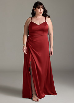 Azazie Marchella Brautjungfernkleider A-Linie Korsett Stretch-Satin Kleid Granatapfelrot image7