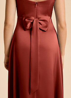 Azazie Kiki Junior Robe Trapèze en Satin extensible Arc Terracotta image4