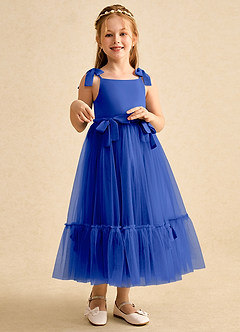 Azazie Jaci vestidos de niña de las flores Vestido de Azul Real de Gasa de Corte En A con Tirante Espagueti image3