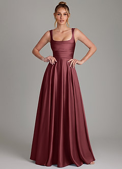 Azazie Azaria Bridesmaid Dresses Merlot A-Line Corset Stretch Satin Dress image1