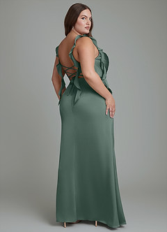 Azazie Jessamine Bridesmaid Dresses Sea Moss Sheath Corset Stretch Satin Dress image9
