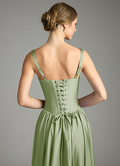 Azazie Evadina Vestidos de damas de honor Vestido de Salvia Polvorienta de Satén Elástico de Corte en A con Corsé image6