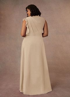 Azazie Narine Mother of the Bride Dresses Champagne A-Line High Neckline Pleated Chiffon Dress image13