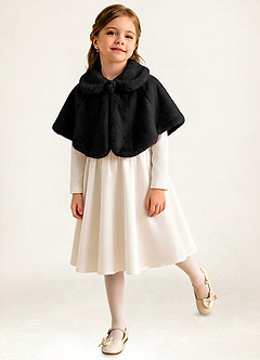 front Flower Girl Faux Fur Collared Cape