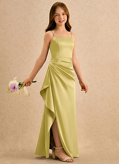 Azazie Cannoli Girls Formal Flower Girl Dresses Canary A-Line Pleated Stretch Satin Dress image1