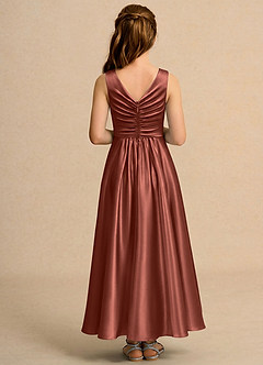 Azazie Ducky Girls Formal Flower Girl Dresses Auburn A-Line Pleated Stretch Satin Dress image2