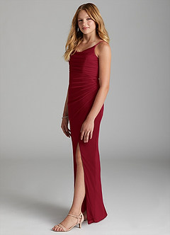 Azazie Deandra Junior Burgundy Sheath Mesh Dress image4