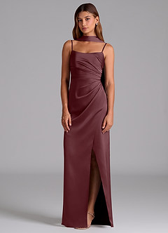 Azazie Calandra Bridesmaid Dresses Sangria A-Line Pleated Stretch Satin Dress image3