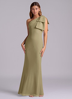 Azazie Yuanna Robes de demoiselle d'honneur Robe Sirène en Mousseline de soie Une épaule Vert Mousse image4