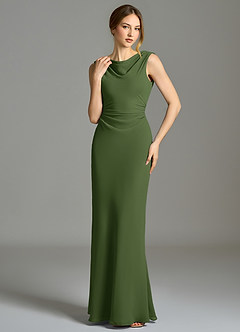 Azazie Kieryn Vestidos de damas de honor Vestido de Oliva de Gasa de Corte Sirena con Plisado image4