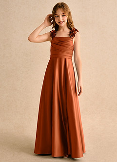 Azazie Rosita Girls Formal Robe Demoiselle D'honneur Fillette Robe Trapèze en Mat Satiné Plissée Orange Brûlée image6