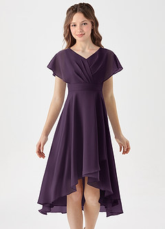 Azazie Graciela Junior Plum A-Line Pleated Chiffon Dress image3