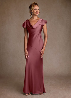 Azazie Shelby Mother of the Bride Dresses Desert Rose Mermaid Pleated Stretch Satin Dress image1