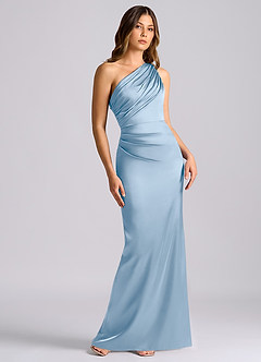 Azazie Akilah Bridesmaid Dresses Powder Blue Mermaid One Shoulder Stretch Satin Dress image1