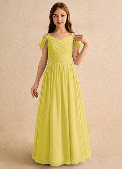 Azazie Chelo Girls Formal Abiti da Ragazza di Fiori Abito A-Line in Chiffon Plissettato Canarino image5