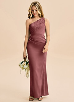 Azazie Akilah Junior Osłona Pofałdowany Satyna elastyczna Długość podłogi Młodsza druhna Sukienka image3