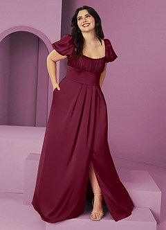 Barbie ♥ Azazie Bridesmaid Dresses Mulberry A-Line Ruched Stretch Satin Dress image7