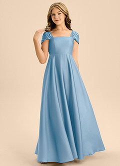 Azazie Rowena Junior Powder Blue A-Line Bow Stretch Satin Dress image4