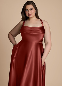 Azazie Shaude Brautjungfernkleider A-Linie Plissee Metallischer Satin Kleid Terrakotta image10