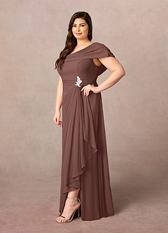 Azazie Mary Vestidos para mãe da noiva Vestido Café Expresso de Chiffon de Linha A com Fenda Lateral image7