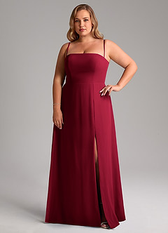 Azazie Wren Bridesmaid Dresses Burgundy A-Line Side Slit Chiffon Convertible Dress image14