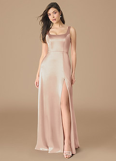 Azazie Joyce Abiti da Damigella Abito A-Line in Raso Metallizzato Spacco Laterale Rosa Inglese image1